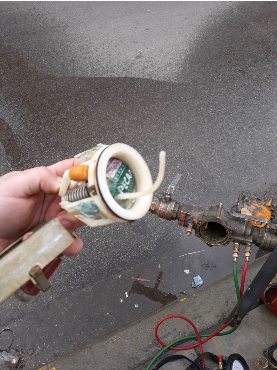 A piece of debris in a backflow prevention device's valve